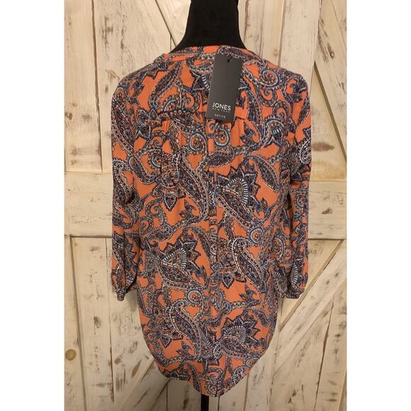 JONES NEW YORK Size Small Petite Blouse Orange Paisley Print NWT $70 - Picture 7 of 12